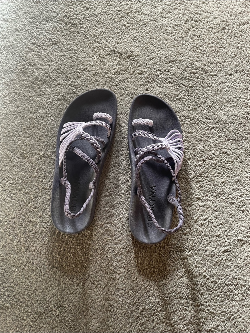 Bokyna Women’s Braided Strap Sandals - Light Purple on Dark Gray